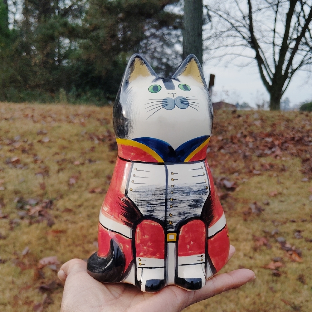 Charming Hand-Painted Military Cat Ceramic Figurine Red Black Multicolor $45 OBO